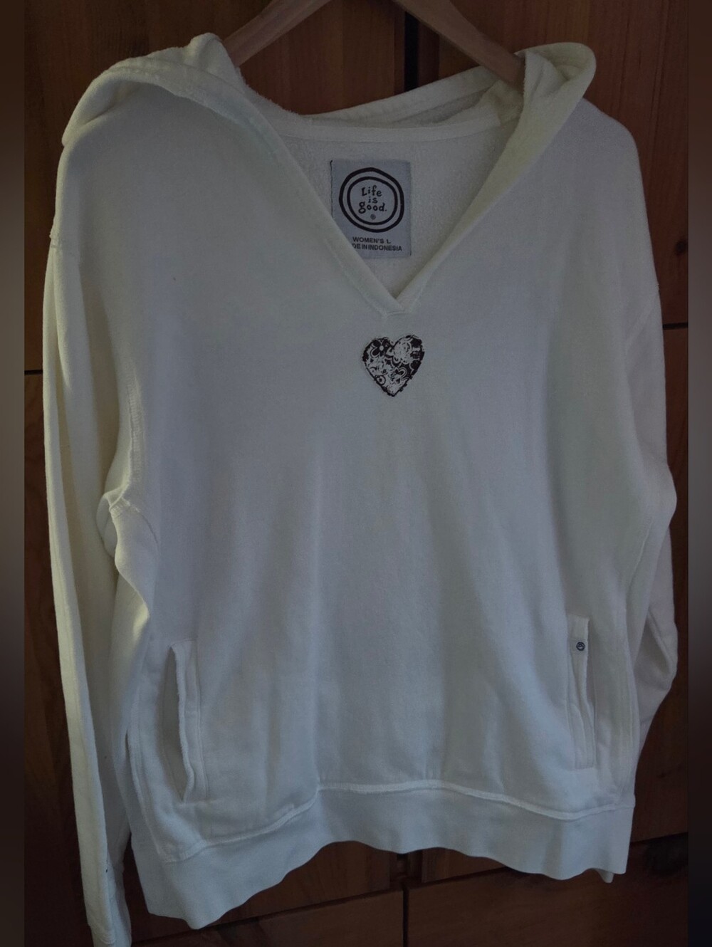 Life Is Good Women's White Kangaroo Pocket Hoodie Size Large